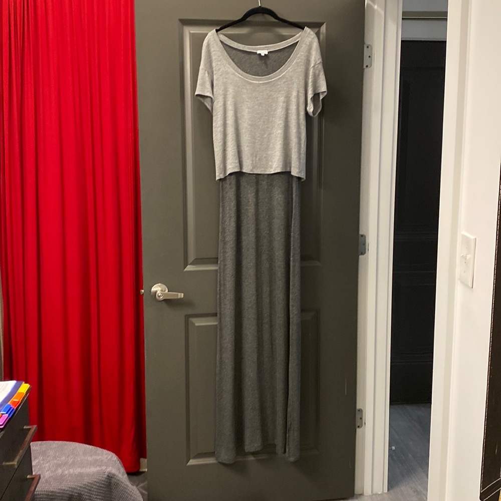 Splendid size Small, extra long casual maxi dress, dark grey/light grey overlay